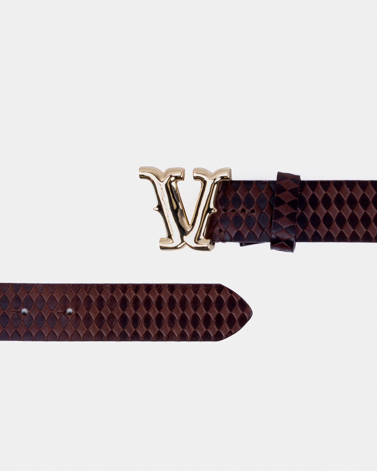 Voir Dire Embossed Leather Belt (Brown)